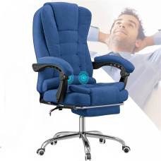 Офісне крісло BOSS Comfort, велюр синій, з масажем і підніжкою, до 150 кг, спинка 90–155°, для дому, офісу, геймінгу та відпочинку