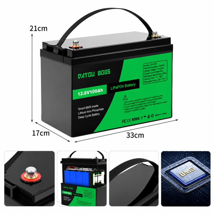 Акумулятор Datou Boss 12.8V 100Ah, BMS 100A, LiFePO4 для інвертора, сонячної електростанції, UPS (ДБЖ) та резервного живлення