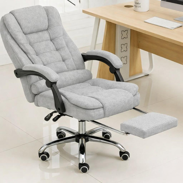Офісне крісло BOSS Comfort з підставкою та масажем, до 130 кг, комп’ютерне, спинка 90–155°, для дому, офісу, світло-сірий