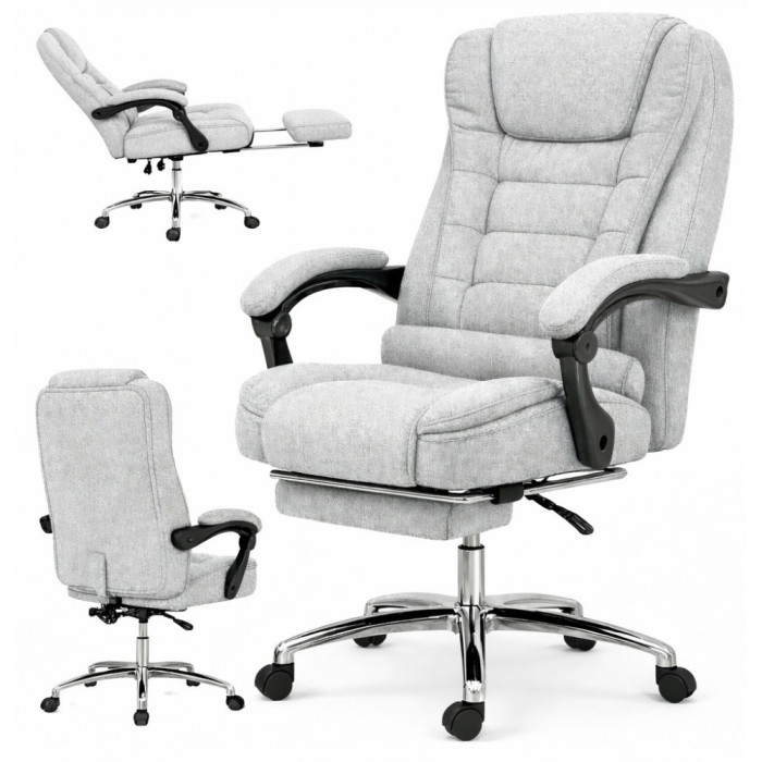 Офісне крісло BOSS Comfort з підставкою та масажем, до 130 кг, комп’ютерне, спинка 90–155°, для дому, офісу, світло-сірий