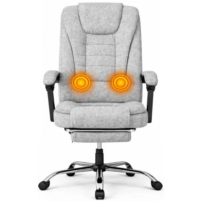 Офісне крісло BOSS Comfort з підставкою та масажем, до 130 кг, комп’ютерне, спинка 90–155°, для дому, офісу, світло-сірий