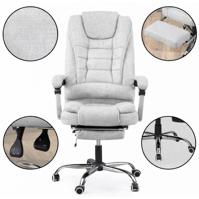 Офісне крісло BOSS Comfort з підставкою та масажем, до 130 кг, комп’ютерне, спинка 90–155°, для дому, офісу, світло-сірий
