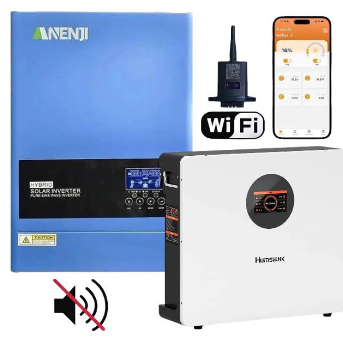 6.2+5,12 кВт: гібридний інвертор Anenji, 48 В. Wi-Fi + 5,12 кВт акумулятор Humsienk LiFePO4 48В 100А, ДБЖ, резервне живлення
