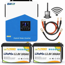 4.2 кВт+7.6 кВт·год: гібридний інвертор EASUN 24В. з Wi-Fi + акумулятор FlyPower LiFePO4 12В 300А (2 шт.) BMS, ДБЖ/ІБП, комплект резервного живлення