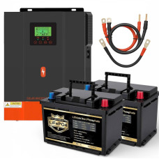 Комплект 3.2 кВт + 2.56 кВт, гібридний інвертор PowMr 3.2 кВт + 2 акумулятори PUPVWMHB LiFePO4 1.28 кВт (12В / 100А·год), BMS