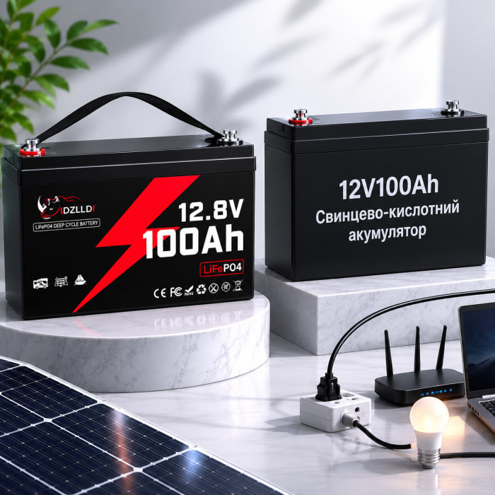 Комплект резервного живлення 1 кВт + 1.28 кВт·год, інвертор Daxtromn AOH-1KW 12В + акумулятор  Idzlldi LiFePO4 12В 100Ah, UPS для дому, квартири, офісу, кабелі в комплекті