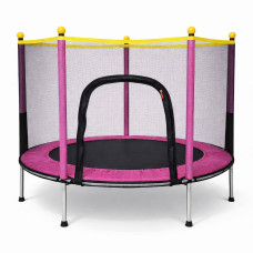 Батут дитячий Fitonix SafeJump 140 см із сіткою безпеки та 6 ніжками, рожевий, міцний батут для активних ігор дітей
