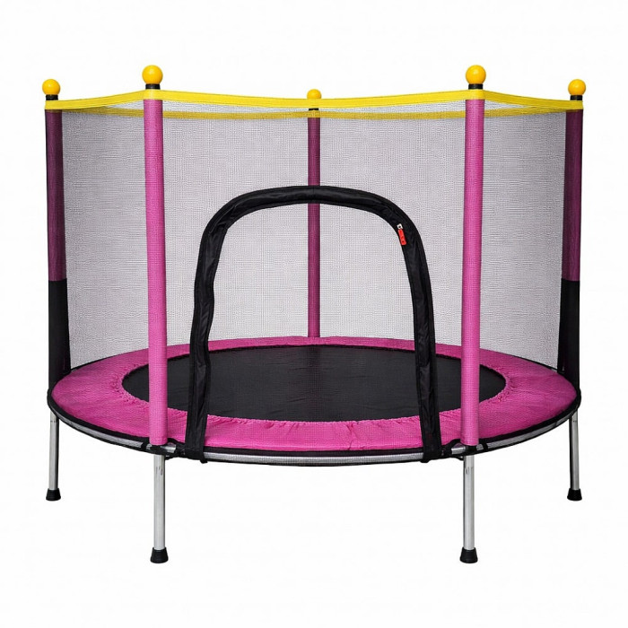 Батут дитячий Fitonix SafeJump 140 см із сіткою безпеки та 6 ніжками, рожевий, міцний батут для активних ігор дітей