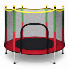Дитячий батут Fitonix 140 см SafeJump із захисною сіткою та 6 ніжками, червоний, посилений батут для дітей