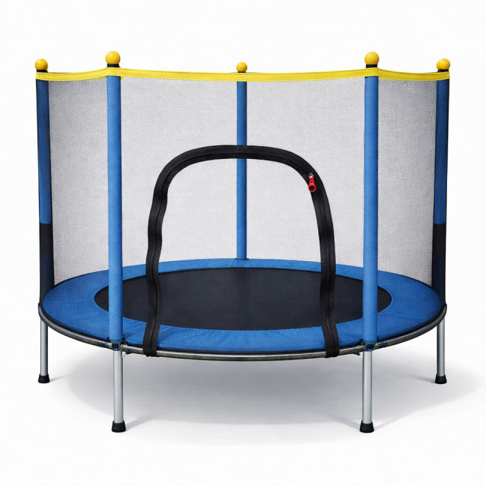 Батут дитячий Fitonix SafeJump 140 см із сіткою безпеки та 6 ніжками, синій, міцний батут для активних ігор дітей