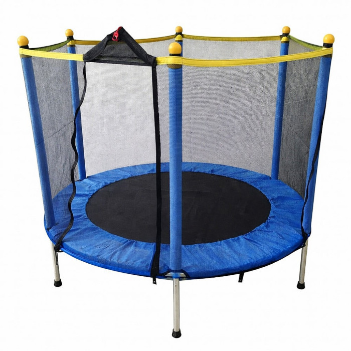 Батут дитячий Fitonix SafeJump 140 см із сіткою безпеки та 6 ніжками, синій, міцний батут для активних ігор дітей