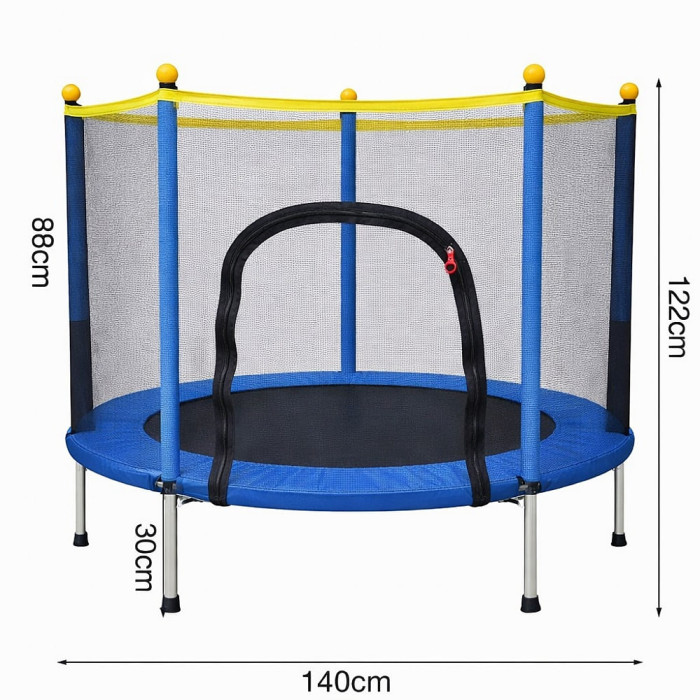 Батут дитячий Fitonix SafeJump 140 см із сіткою безпеки та 6 ніжками, синій, міцний батут для активних ігор дітей