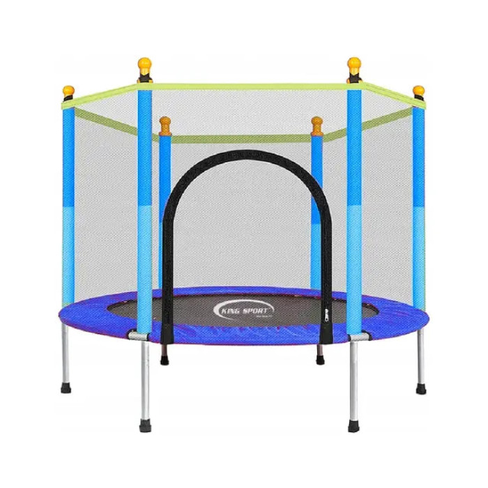 Батут дитячий Fitonix SafeJump 140 см із сіткою безпеки та 6 ніжками, синій, міцний батут для активних ігор дітей