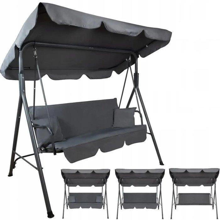 Садова гойдалка 3-місна з матрацом+подушечки декоративні 2 шт, гойдалка для саду/дачі, до 260 кг