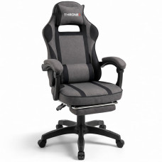 Геймерське крісло ThroneX Linen 006 тканинне з підставкою для ніг і масажною подушкою, до 130 кг, темно-сіре 