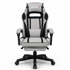 	 Комп'ютерне ігрове крісло ThroneX з підставкою для ніг і масажною подушкою, тканина, до 130 кг, чорно-сіра, для дому та геймінгу