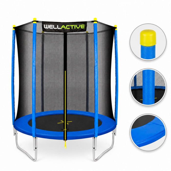 Дитячий батут WellActive 6 FT 183 см із захисною сіткою до 100 кг, вуличний батут для дому та дачі синій