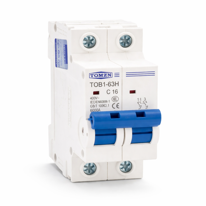 Автоматичний вимикач 2P 16A C16 TOMZN TOB1-63H AC 230-400V 6kA на DIN-рейку, двополюсний