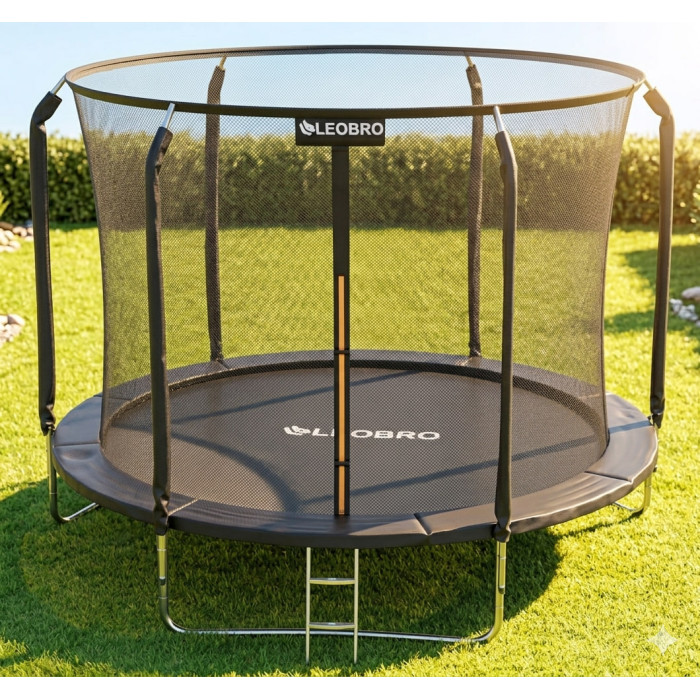 Батут із внутрішньою захисною сіткою 252 см (8FT) чорний, садовий до 100 кг, чорний дитячий зі сходами