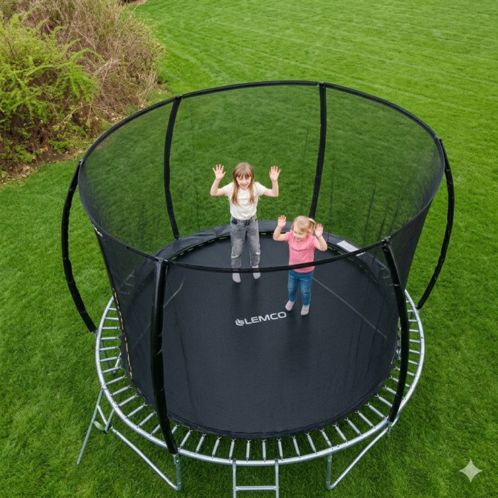 Батут із внутрішньою захисною сіткою 252 см (8FT) чорний, садовий до 100 кг, чорний дитячий зі сходами