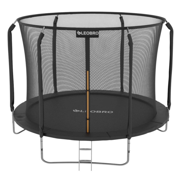 Батут із внутрішньою захисною сіткою 252 см (8FT) чорний, садовий до 100 кг, чорний дитячий зі сходами