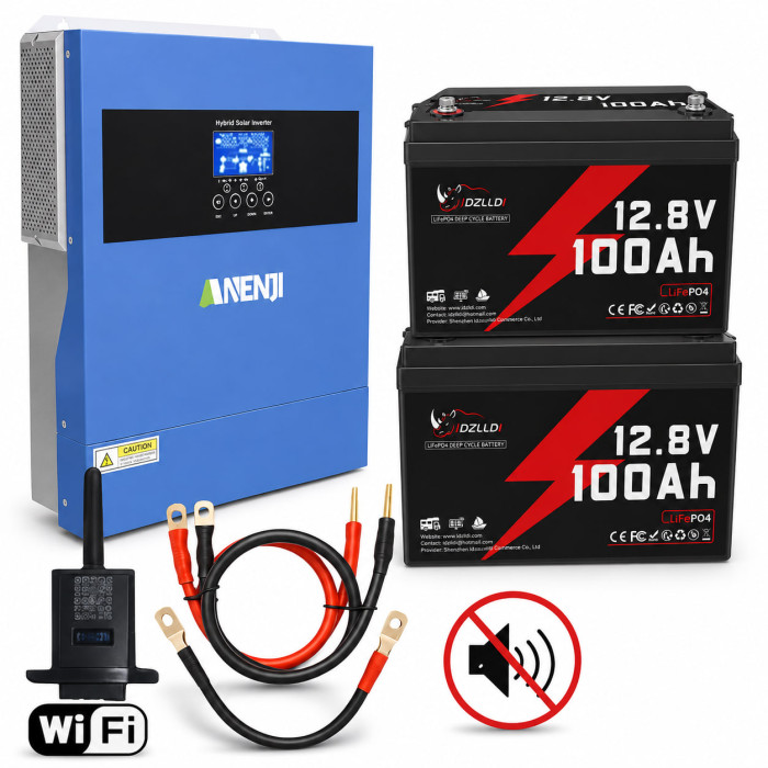 Комплект Anenji 4.2 кВт + 2 акумулятора 12V 100Ah Idzlldi,  безшумний з Wi-F, резервне живлення для дому, офісу, котла
