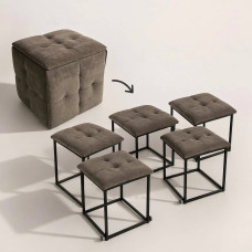 Пуф-трансформер 5в1 Остін-4 велюр коричневий — розкладний пуф на 5 стільців, м’який, металевий каркас, до 170 кг