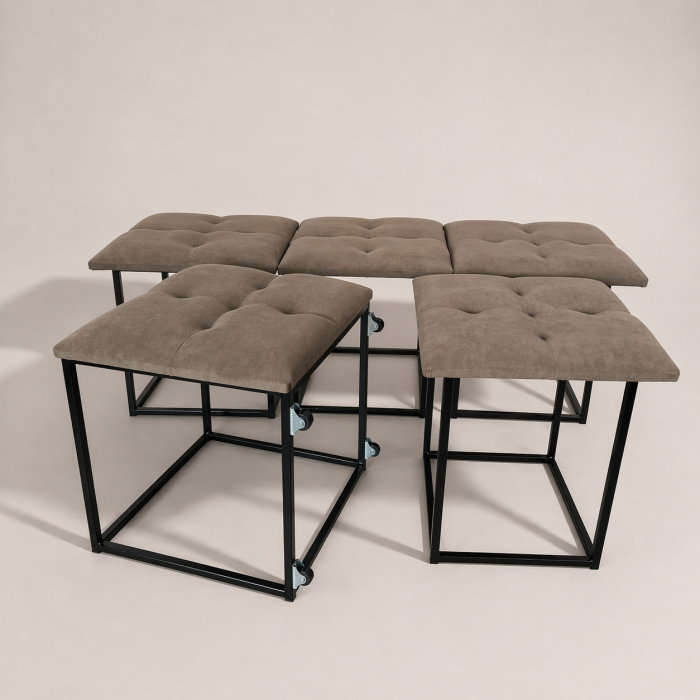 Пуф-трансформер 5в1 Остін-4 велюр коричневий — розкладний пуф на 5 стільців, м’який, металевий каркас, до 170 кг