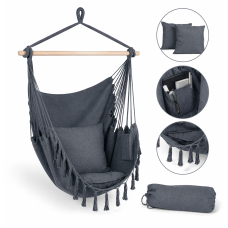 Підвісне крісло-гамак Brazilian Comfort з 2 подушками — садове підвісне крісло для дому, тераси та саду, сіре / світле
