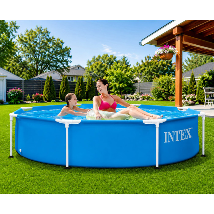 Каркасний басейн Intex Metal Frame Pool 244×51 см, круглий басейн 1828 л для дітей та сім'ї, басейн для дачі та двору