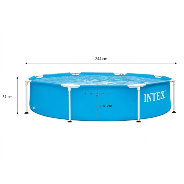 Каркасний басейн Intex Metal Frame Pool 244×51 см, круглий басейн 1828 л для дітей та сім'ї, басейн для дачі та двору