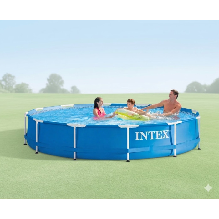 Каркасний басейн Intex 366×76 см Metal Frame Pool, круглий басейн для дачі та двору, сімейний басейн 6503 л
