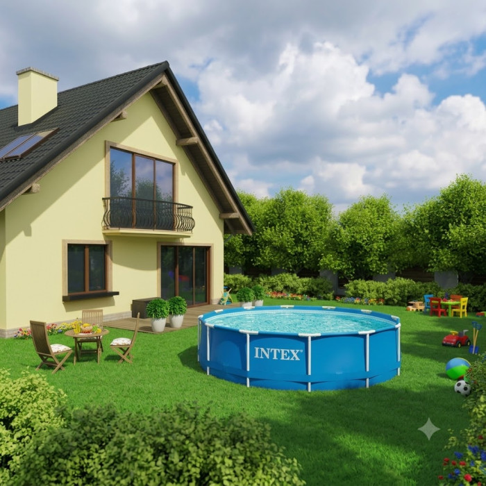 Каркасний басейн Intex 366×76 см Metal Frame Pool, круглий басейн для дачі та двору, сімейний басейн 6503 л