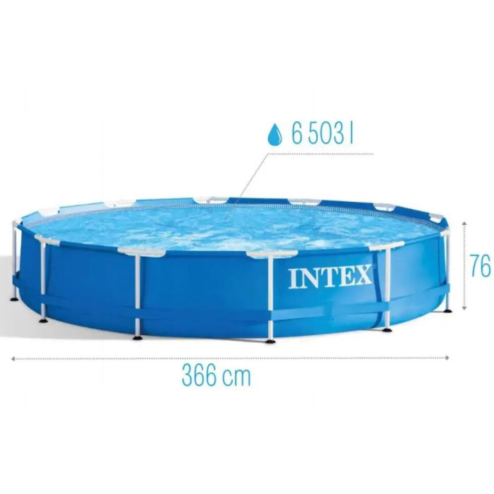 Каркасний басейн Intex 366×76 см Metal Frame Pool, круглий басейн для дачі та двору, сімейний басейн 6503 л