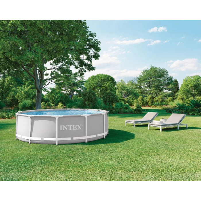 Каркасний басейн Intex Prism Frame Pool 366×99 см, 8503 л, круглий басейн з картриджним фільтр-насосом і драбиною для дітей та дорослих
