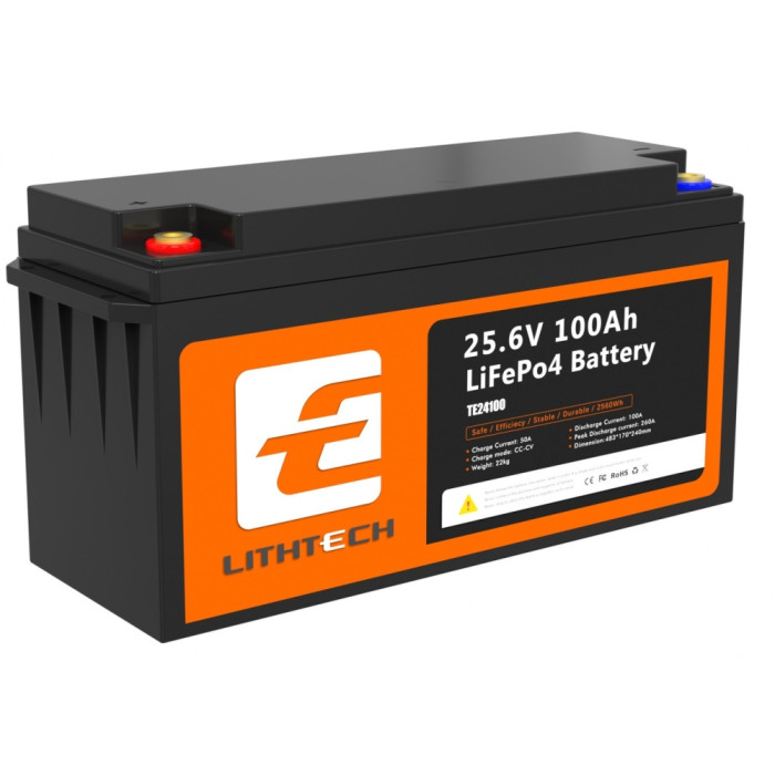 LiFePO4 акумулятор 24V 100Ah 2560Wh Lithtech TE24100 Bluetooth, BMS 100A, літієва батарея для інвертора, сонячних електростанцій, UPS (ДБЖ)