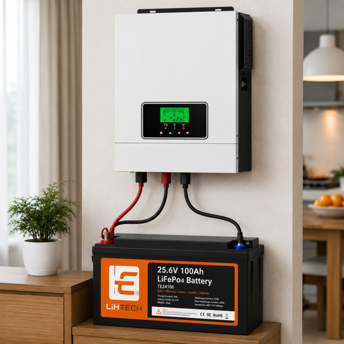 Комплект резервного живлення Daxtromn 3000Вт + Lithtech TE24100 LiFePO₄ 24V 100Ah 2560Wh Bluetooth, UPS, MPPT 80A, чиста синусоїда, кабелі у подарунок