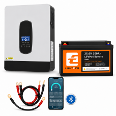Комплект Daxtromn 4.2 кВт + LiFePO₄ акумулятор Lithtech 24В 100Ah (2,56 кВт·год) з Bluetooth, UPS, MPPT 80A для резервного живлення + кабелі в подарунок