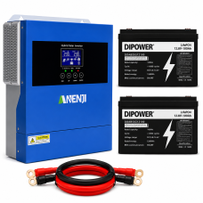 4.2 кВт комплект резервного живлення Anenji Wi-Fi + 2× LiFePO₄ Dipower 12V 100Ah (2.56 кВт·год), 24В + кабелі в подарунок