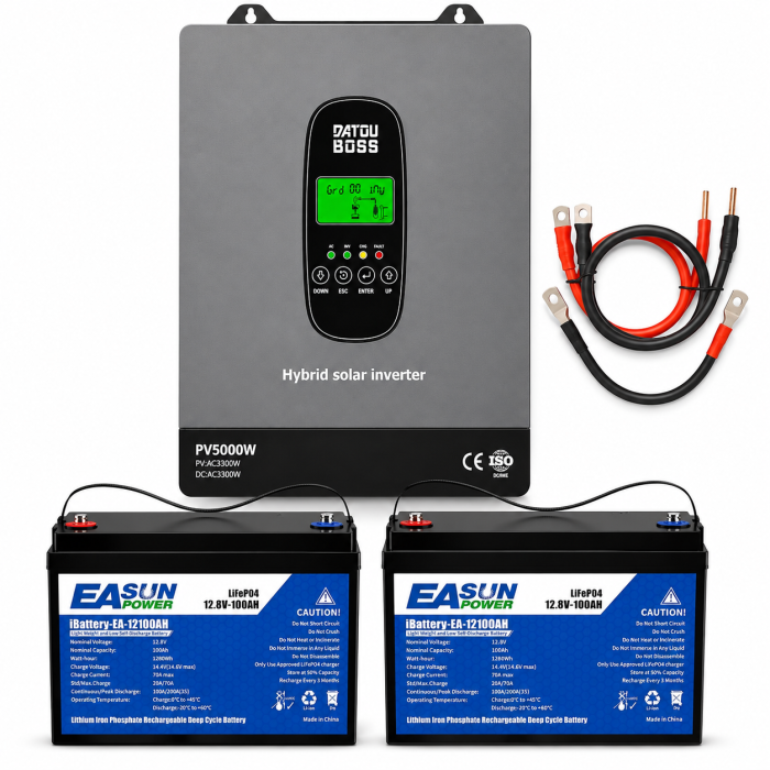 Комплект резервного живлення 3.3 кВт Datouboss 24В + 2× LiFePO4 EASUN POWER 12V 100Ah 2,56 кВт·год, для дому, квартири, котла та ДБЖ