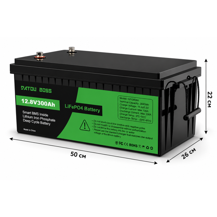 Акумулятор LiFePO4 DATOU BOSS 12.8V 300Ah 3840Wh (3.84 кВт·год) BMS 100A для інвертора, ДБЖ, UPS