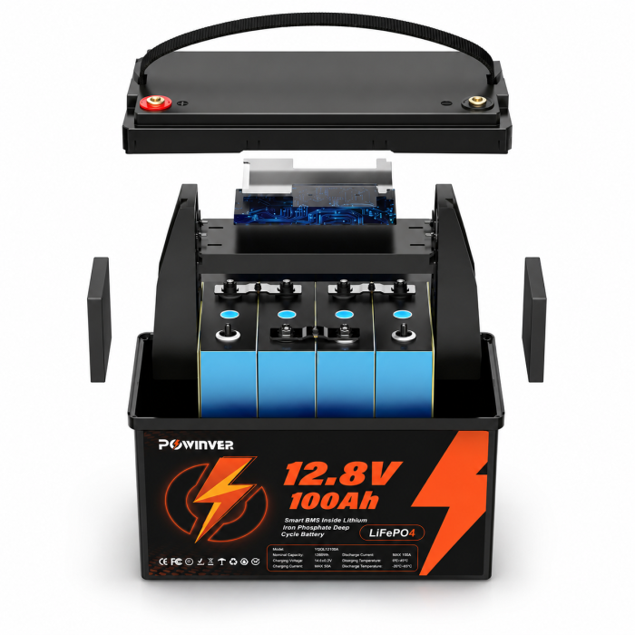 Акумулятор Powinver 12.8V 100Ah, BMS 100A, LiFePO4 для інвертора, сонячної електростанції, UPS (ДБЖ) та резервного живлення