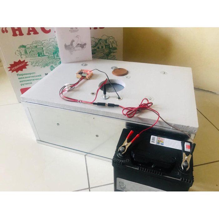 Інкубатор 12V, універсальний, для 54 яєць, з механічним переворотом, для домашнього господарства