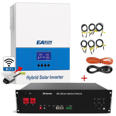 6.2 кВт+3.6 кВт, Комплект акумулятора LiFePO4 48V/75Ah + гібридний інвертор EASUN  аварійне живлення для дому